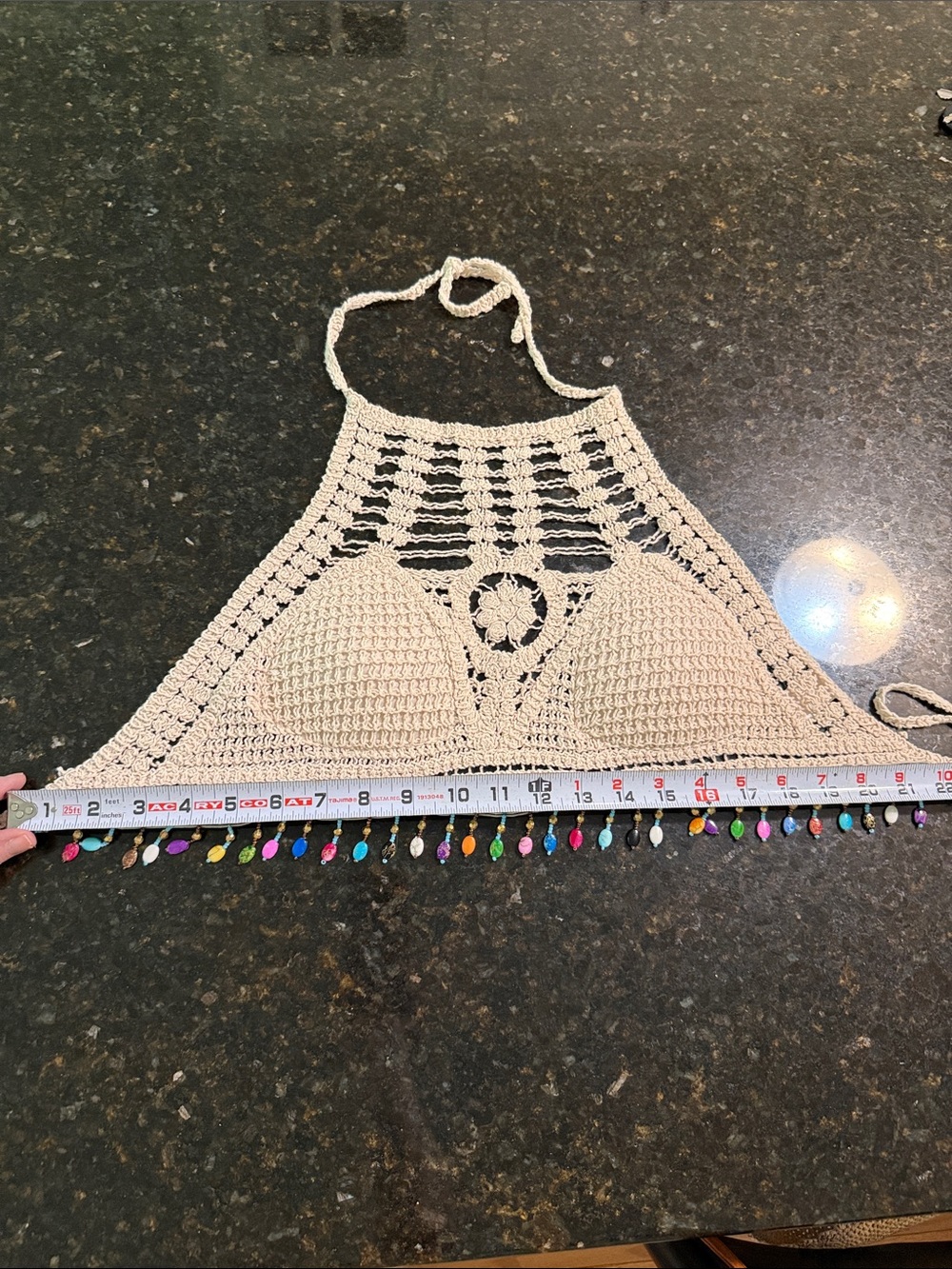 Coachella Evil Eye Beaded Crochet Halter Top Medium - Picture 7 of 7